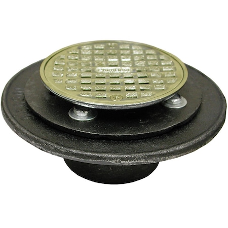 Jones Stephens 2in. FIP Shower/Floor Drain with 6-1/2in. Pan and 4in. Polished Brass Cast Round Strainer D60204